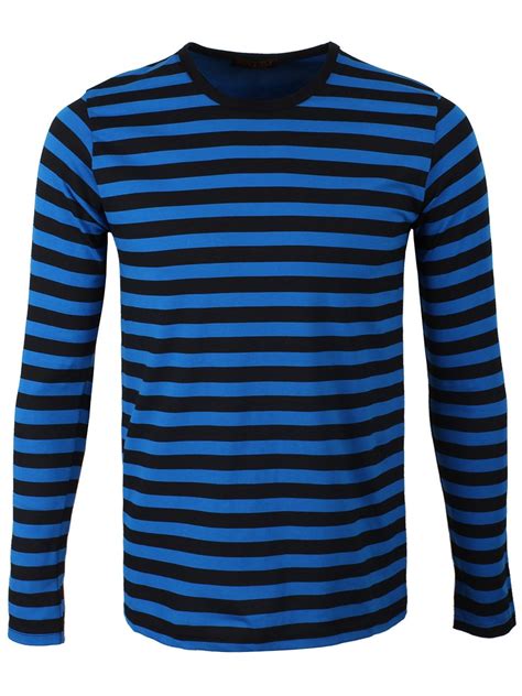 Striped Long Sleeved Mens Black And Blue T Shirt Ebay