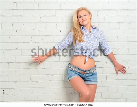 Beautiful Russian Blonde Short Shorts Blouse Stock Photo Shutterstock