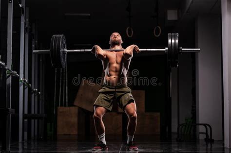 Muscular Athlete Lifting Very Heavy Barbell Stock Photo Image Of