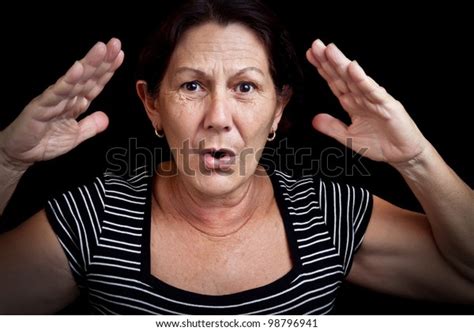 Portrait Old Woman Screaming Gesturing Her Stock Photo Shutterstock