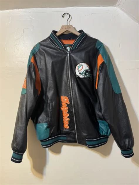 New Vintage Miami Dolphins Nfl Leather Jacket Giii Size L Rare Size