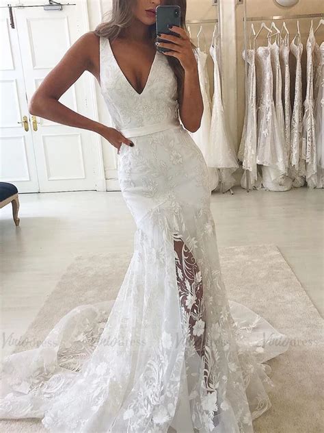 Large selection of wedding dresses weddings & events in united states, russia, united kingdom, india, germany, ukraine, australia, canada, france, sweden, italy, netherlands, poland, indonesia, malaysia, philippines, spain, brazil, thailand, turkey, romania, singapore, greece, south korea. Rustic V Neck Boho Lace Mermaid Wedding Dresses 2019 ...