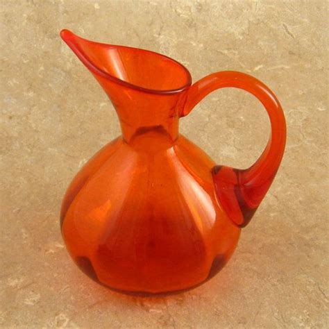 Vintage Blenko Art Glass Tangerine Pitcher Mid Century Etsy Glass Art Handblown Glassware