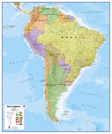 Large South America Wall Map Political Paper