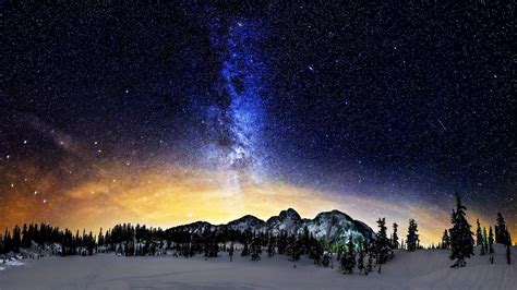 Milky Way Above The Snowy Mountains Wallpaper Nature And