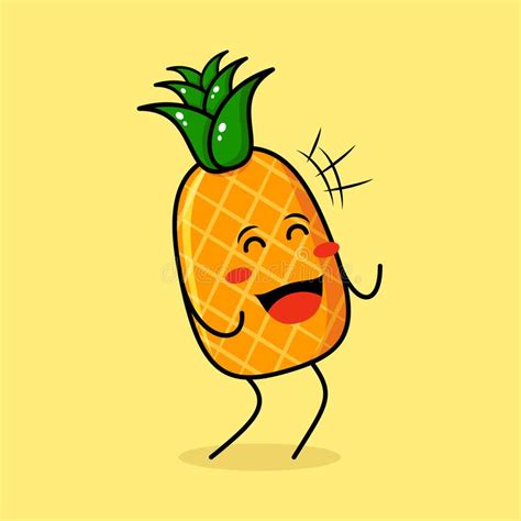cute pineapple character with happy expression close eyes and mouth open stock vector