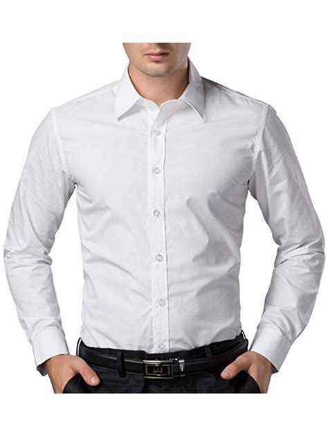 Sayfut Mens Solid White Dress Shirt Casual Button Down Dress Shirt