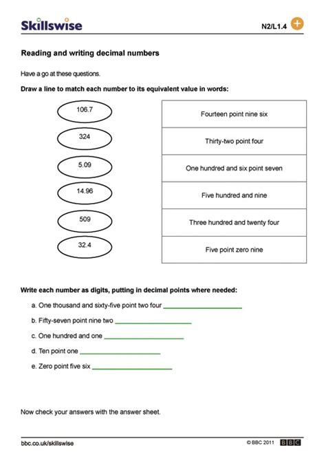 To Reading And Writing Decimal Numbers As Fractions Worksheet