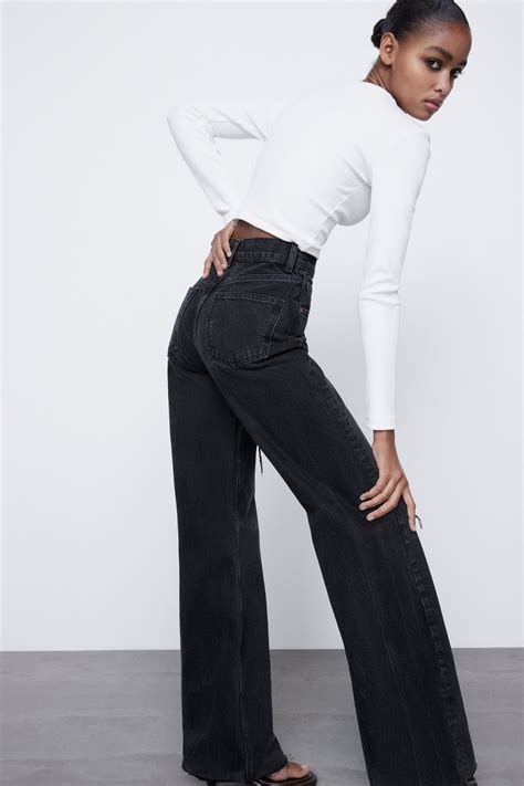 Zara Wide Leg Full Length Ripped Jeans 90043964 800