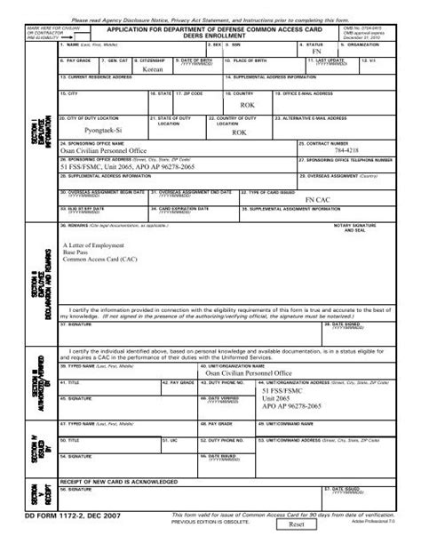Dd Form 1172 2 Application For Department Of Osan Air Base