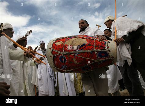 Ethiopian Orthodox Worshipers Playing The Kebero A Double Headed
