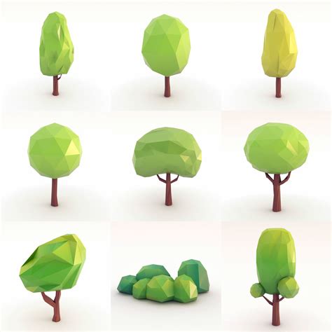 3d Asset Low Poly Trees Set Cgtrader