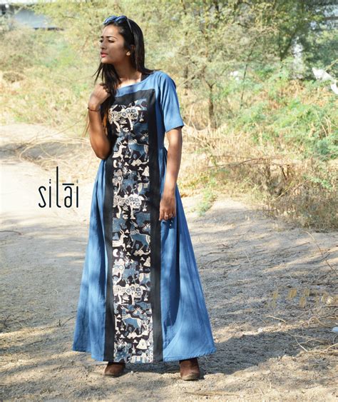 Indigo Gathered Printed Maxi Dress By Silai The Secret Label