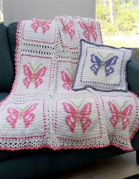 Crochet Butterfly Afghan Pillowbutterfly Crochet Blanket Etsy