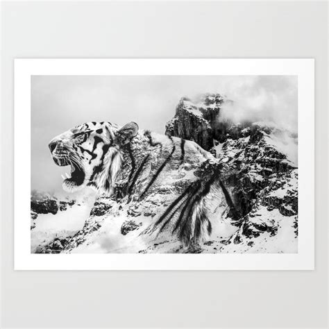 Tiger Bandw Wild Mountain Abstract Landscape Animal Photography Black And White Art