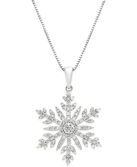 Macys Diamond 13 Ct Tw Snowflake Adjustable Pendant Necklace In