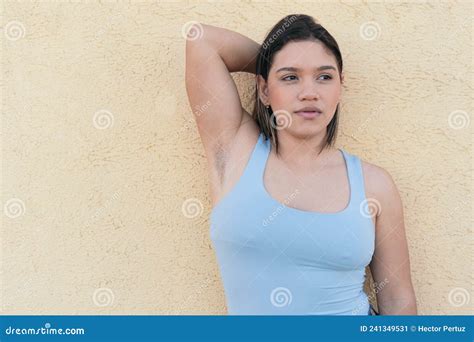 Natural Woman With Unshaven Armpits Looking To The Side Stock Image Image Of Fashion Positive