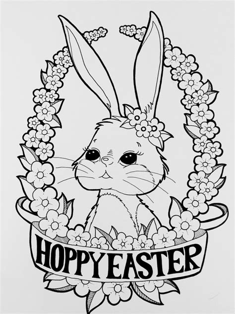 Digital Coloring Page Happy Easter Bunny Coloring Page Etsy