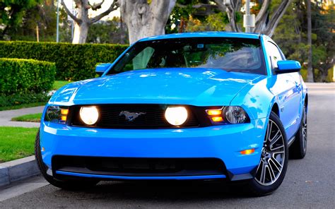 Ford Mustang Gt Blue Car Front View Wallpaper Cars Wallpaper Better