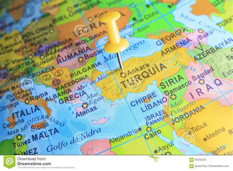 Hoy estudiamos el mapa de europa. Turquia Fixou Em Um Mapa De Europa Imagem de Stock ...