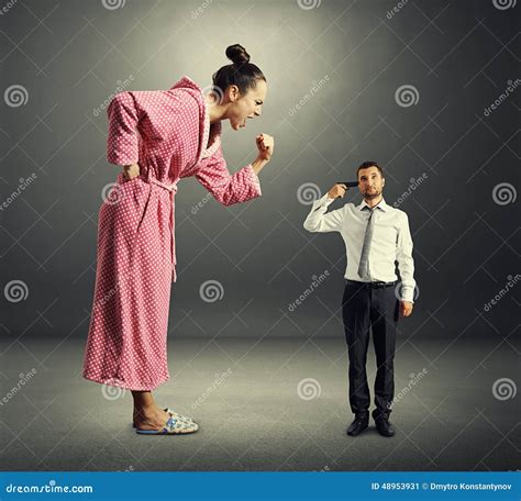 Wife Screaming At Small Scared Man Stock Image Image Of Fight Henpeck