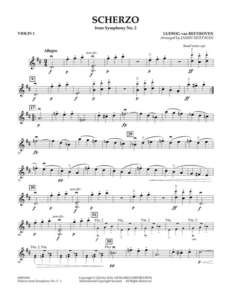 Scherzo From Symphony No 2 Violin 1 Sheet Music Jamin Hoffman