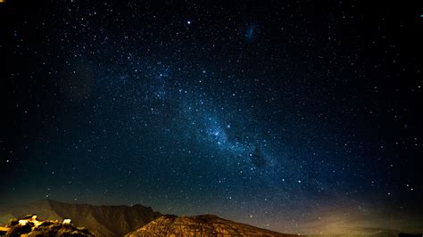 Download Wallpaper 1920x1080 Starry Night Mountains Radiance Glitter