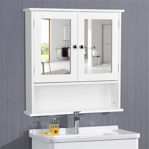 Topeakmart Wooden Wall Mount Bathroom Wall Cabinet With Double Mirror