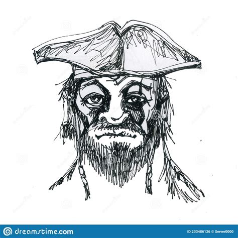 Pirate With A Formidable Face Ink Sketch Stock Illustration Illustration Of Black Sketch