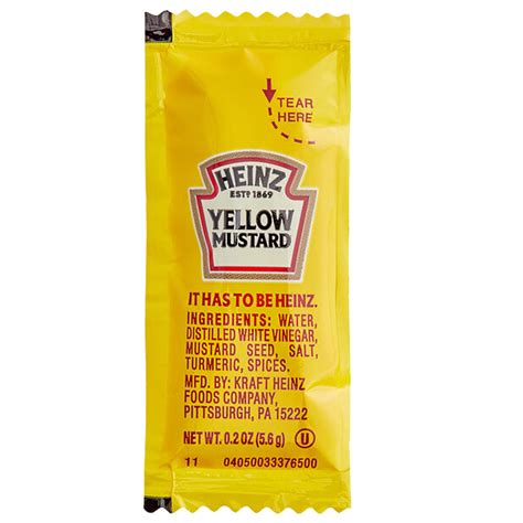 Heinz 02oz 56gr Yellow Mustard Individual Serve Packetsn