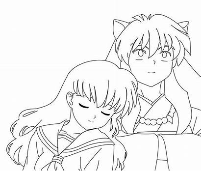 Inuyasha Kagome Lineart Coloring Pages Deviantart Anime