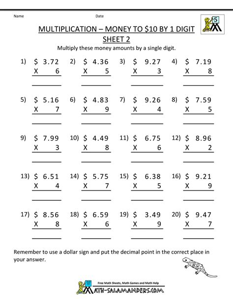 5th Grade Long Multiplication Worksheets