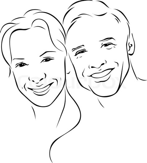 Man And Woman Young Couple Black Outline Illustration Stock