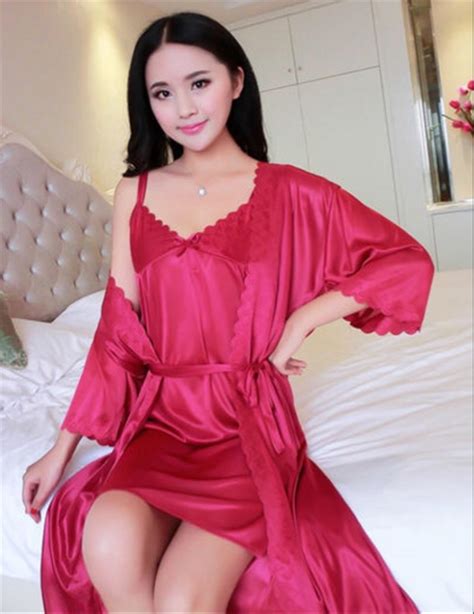 Jual Baju Tidur Wanita Satin Kimono Sexy Renda Merah Maroon Di Lapak Viona Shlingerie
