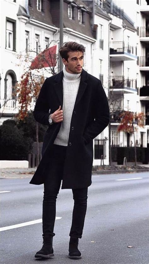Black Winter Coat Pea Coat Fashion Outfits With Black Casual Trouser