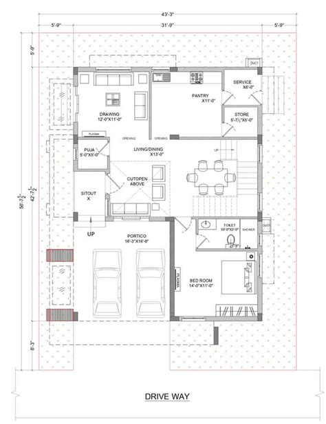 Type A West Facing Villa Ground Floor Plan Bungalow Floor Plans