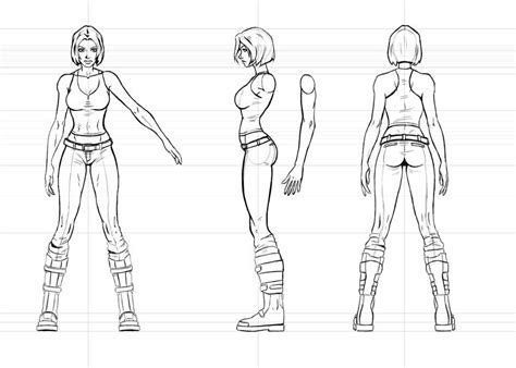Female Turnaround Character Reference Sheet Character Model Sheet Body Reference Drawing