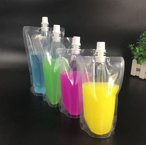 Clear Drink Pouches Bags 200ml 500ml Stand Up Plastic Drinking Bag With