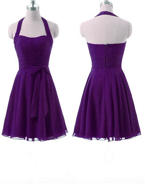 Simple Pretty Purple Short Halter Party Dress Elegant Party Dress