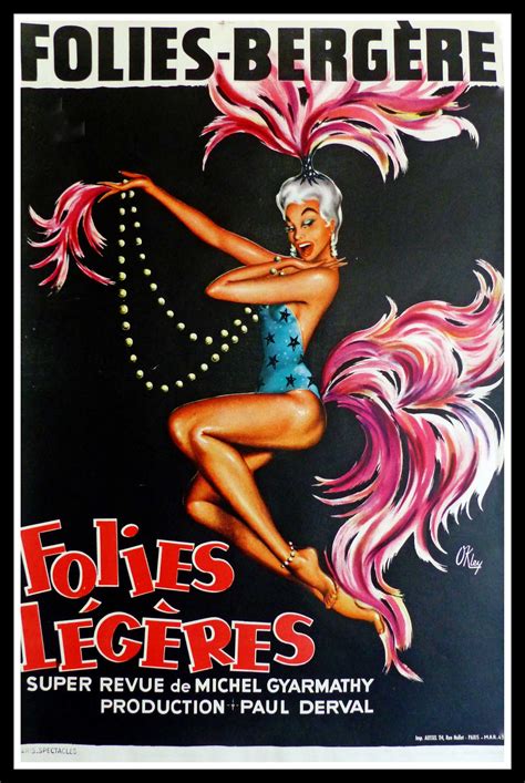 Affiche Ancienne Originale Cabaret Folies Bergeres Folies Légères Paris Okley 1949