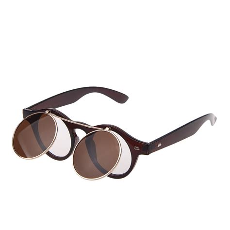 Vintage Retro Steampunk Goggles Sunglasses Round Glasses Circle Flip Up Lens New