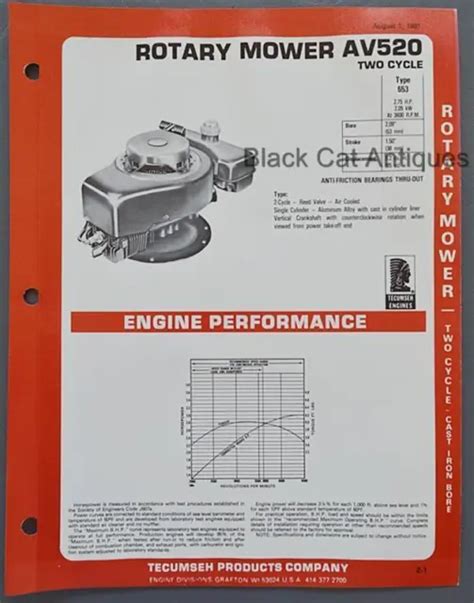 1981 Tecumseh Rotary Mower Engine Specs Brochure Av520 2 Cycle Type 653