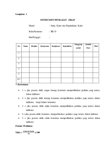 Instrumen Penilaian Kognitif Afektif Dan Psikomotorik Pdf Naik Kelas