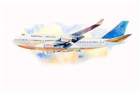Premium Photo Watercolor Painting Of Airplane On Sky