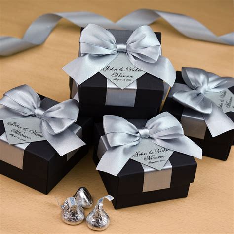 Silver Wedding Favor T Box With Satin Ribbon Bow And Your Etsy