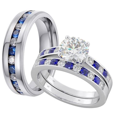 If matching your two rings is very important to you, then your best option is to choose a bridal set. His and Hers Matching Blue Sapphire Wedding Couple Rings Set