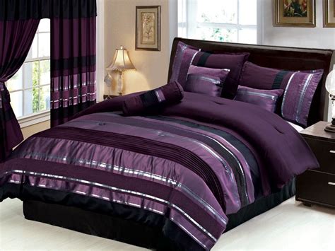 In interior design, it always gives out a sophisticated vibe and brings out the luxury in a bedroom. New 19 Pc King Royal Purple Black Silver Striped Comforter ...