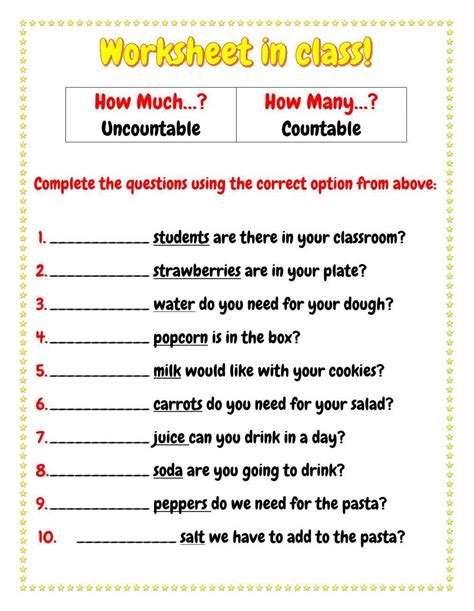 How Much Or How Many Worksheet Live Worksheets
