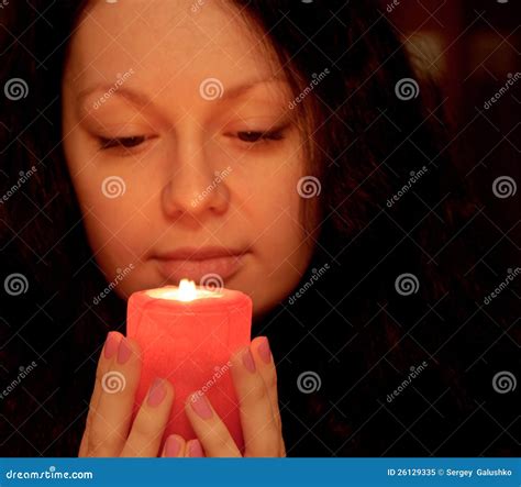 The Woman With Burning Candle Stock Image Image Of Blaze Candle