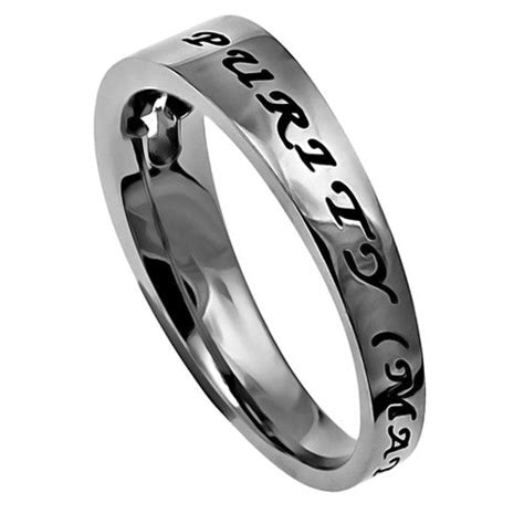 Purity Ring For Girls With Bible Verse Stainless Steel Cut Out Cross